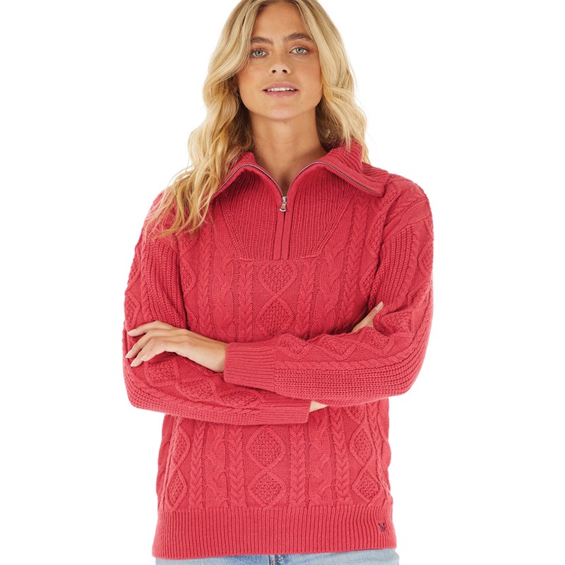 Merino thermal underwear - Women's half-zipper, high-neck top – red