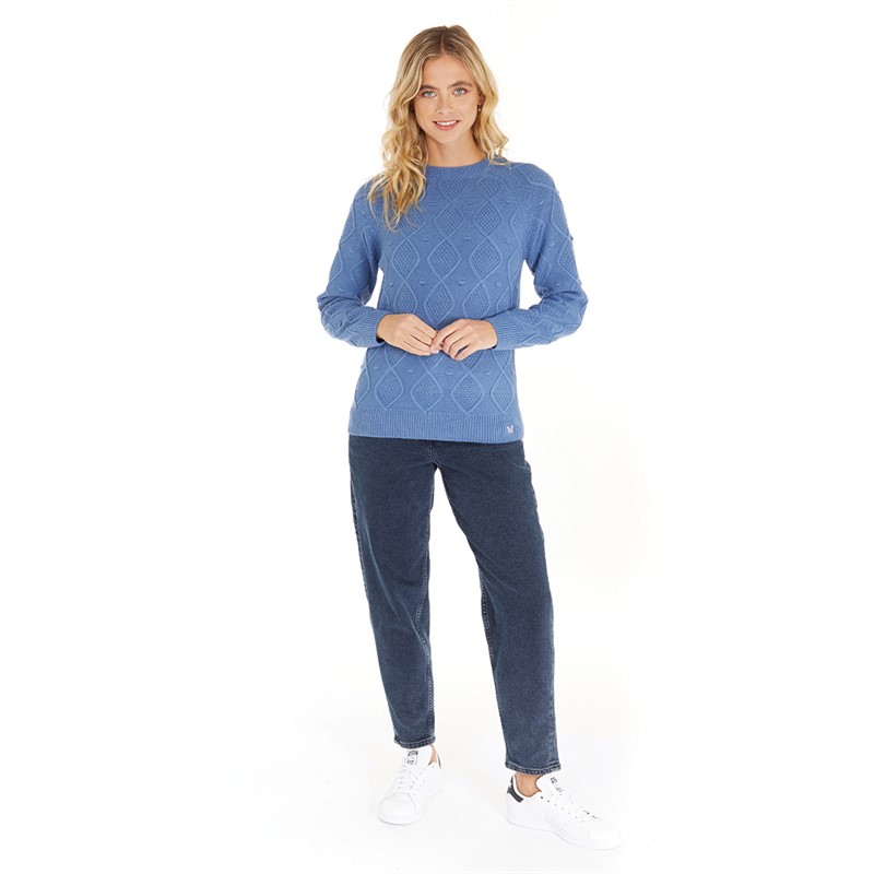 Crew Clothing Womens Bobble Cable Jumper Bluebell