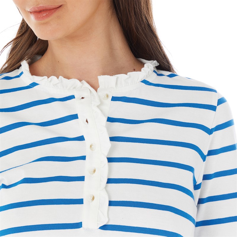 Crew Clothing Womens Clara Frill Stripe Top White Linen/Fresh Blue