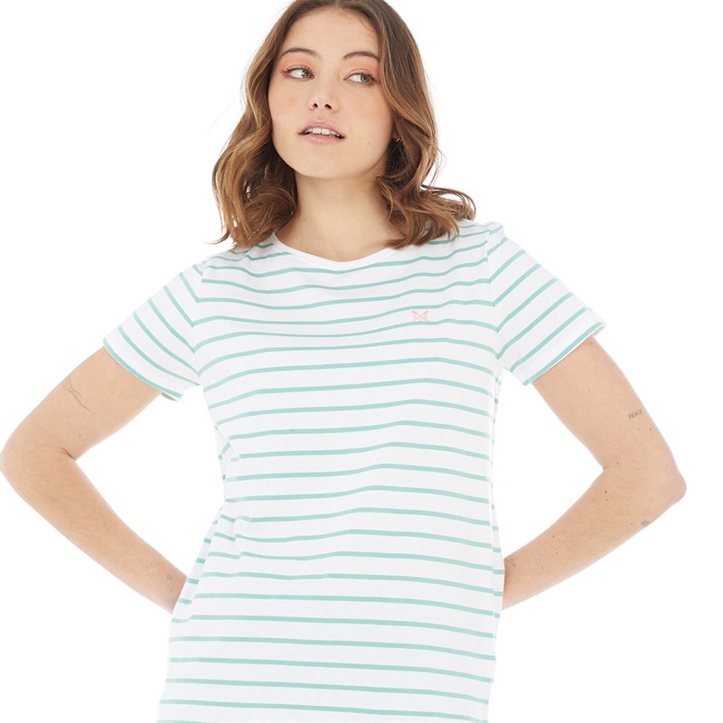 Crew Clothing Womens Stripe T-Shirt Sea Green/White