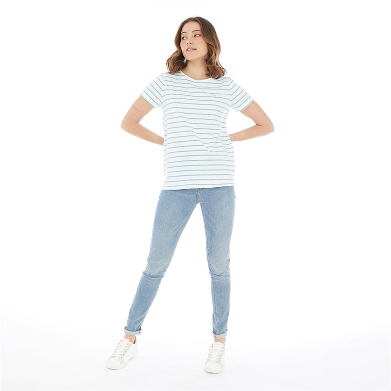 Crew Clothing Womens Stripe T-Shirt Sea Green/White