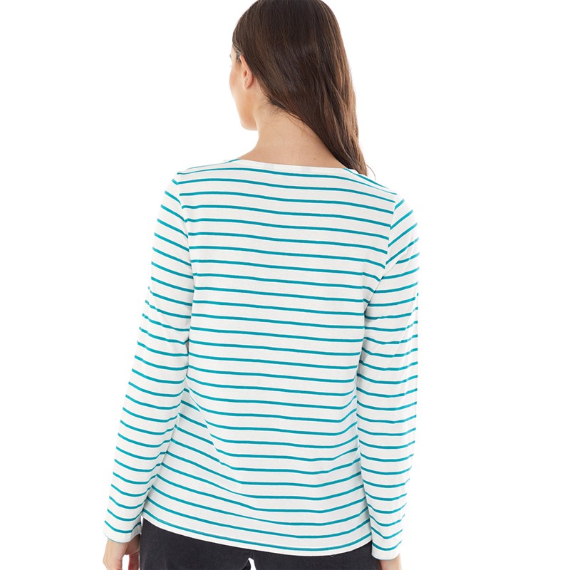 Crew Clothing Womens Long Sleeve Stripe Top White Linen/Petrol