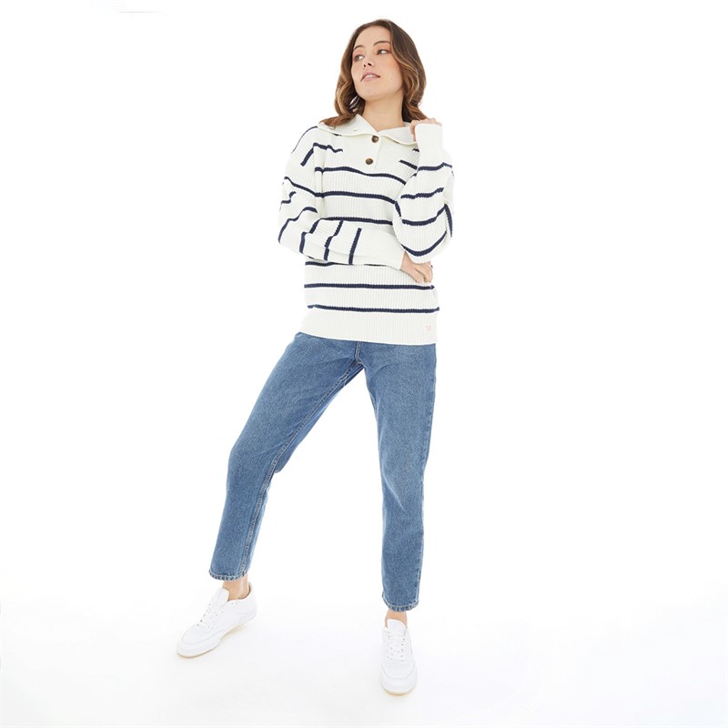 Buy Crew Clothing Womens Chloe Classic Stripe Knit Jumper White Linen/Navy