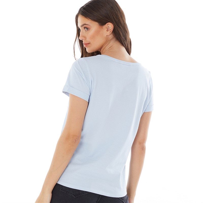 Crew Clothing Womens Roll Sleeve Round Neck T-Shirt Fresh Blue