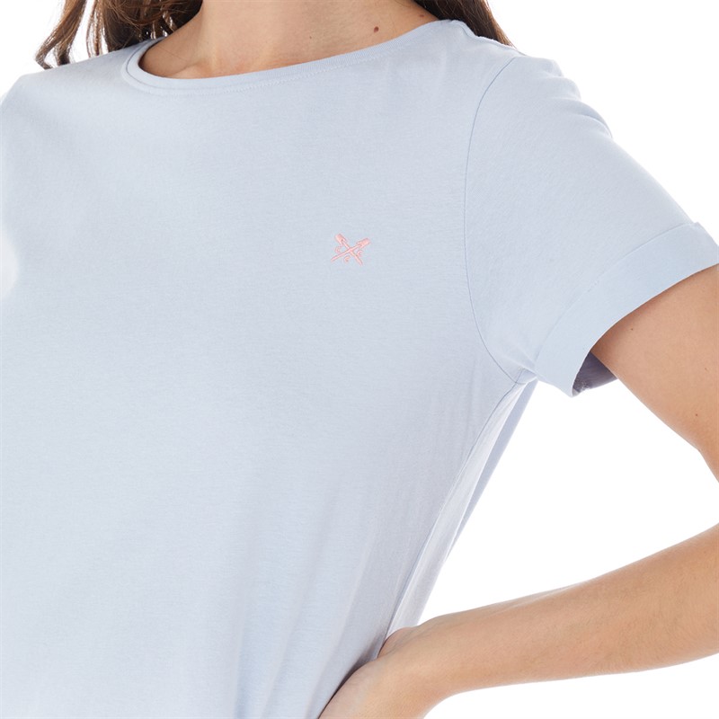 Crew Clothing Womens Roll Sleeve Round Neck T-Shirt Fresh Blue