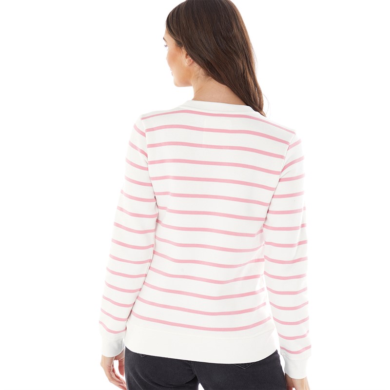 Crew Clothing Womens Stripe Button Sweatshirt Coral Blush/White