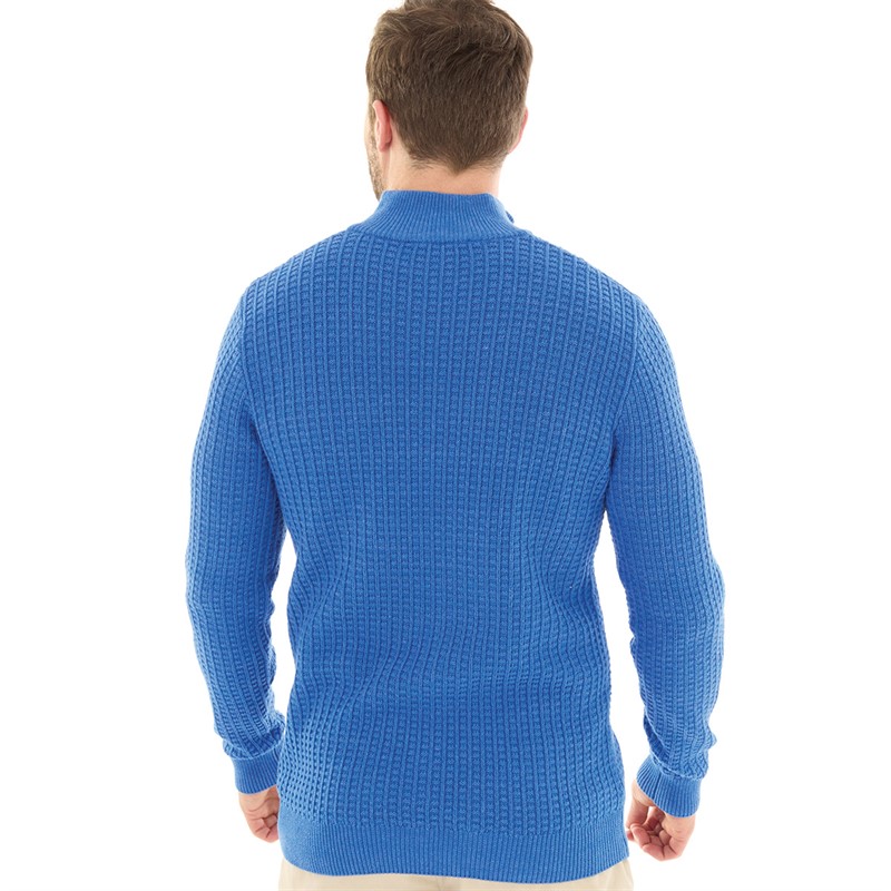 Crew Clothing Mens 1/2 Zip Waffle Knit Jumper Victoria Blue