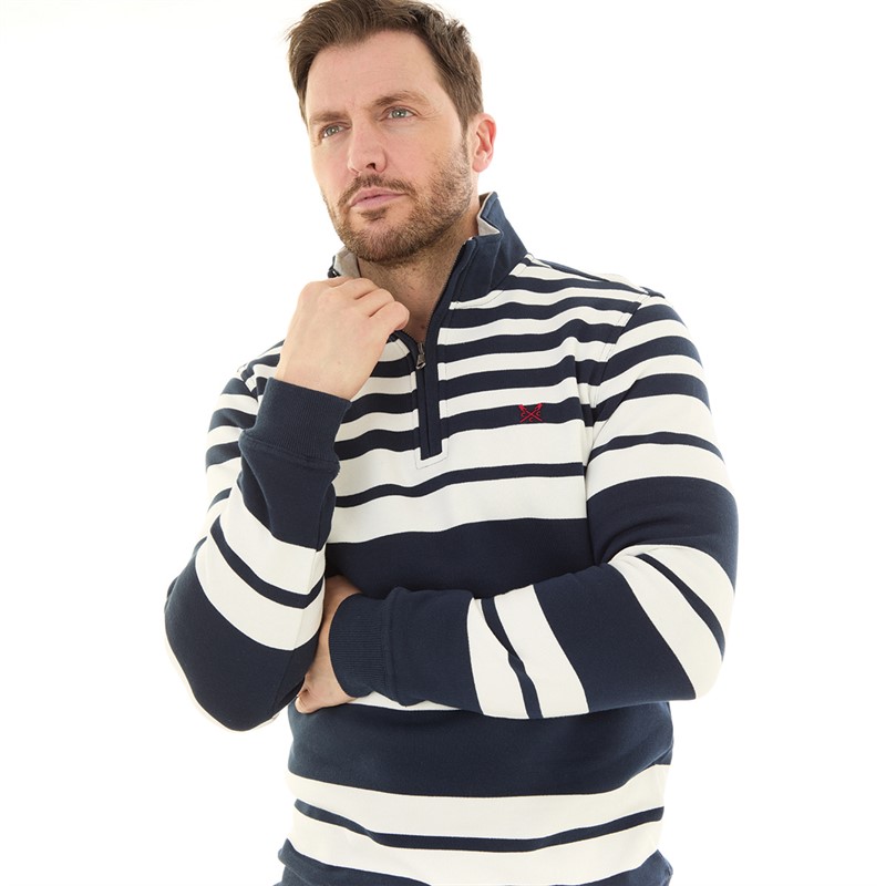 Buy Crew Clothing Mens 1 2 Zip Rugby Stripe Jumper Navy White