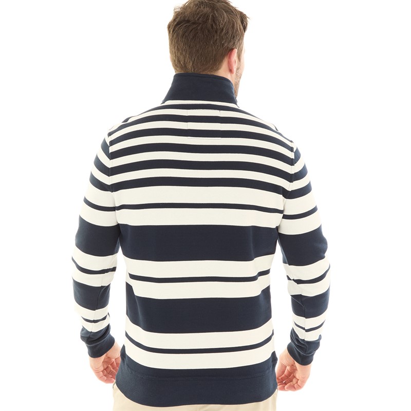 Crew Clothing Mens 1/2 Zip Rugby Stripe Jumper Navy/White