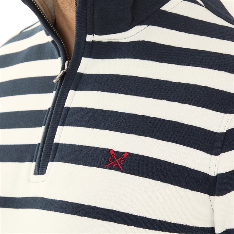 Crew Clothing Mens 1/2 Zip Rugby Stripe Jumper Navy/White