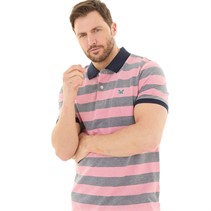 Crew Clothing Mens Oxford Stripe Polo Navy/Rapture Rose