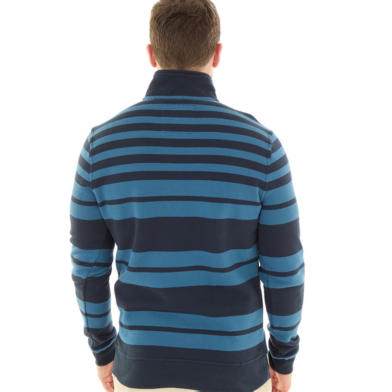 Crew Clothing Mens 1/2 Zip Rugby Stripe Jumper Navy/Dark Blue