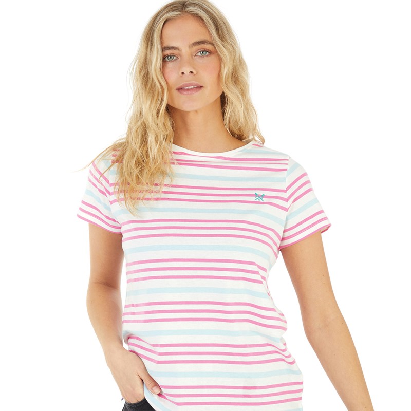 Crew Clothing Womens Stripe T-Shirt White/Peppermint/Pinkpop
