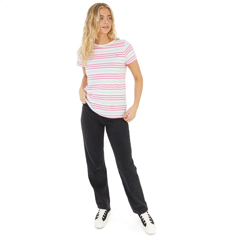 Crew Clothing Womens Stripe T-Shirt White/Peppermint/Pinkpop