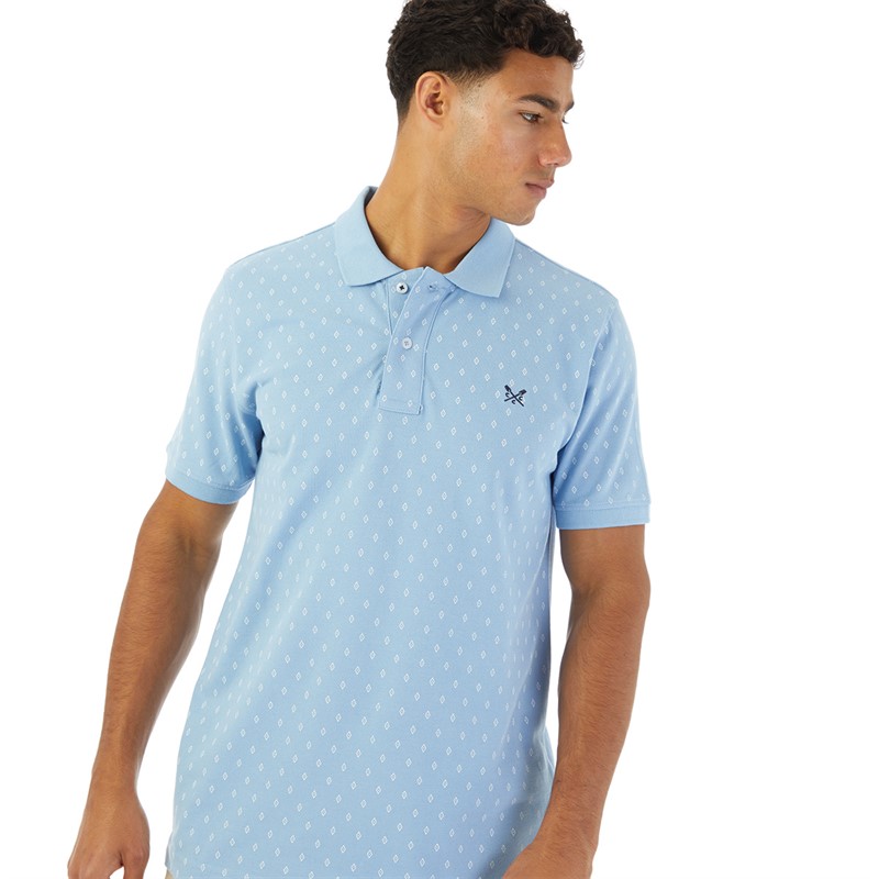 Crew Clothing Mens Geo Print Polo Della Blue