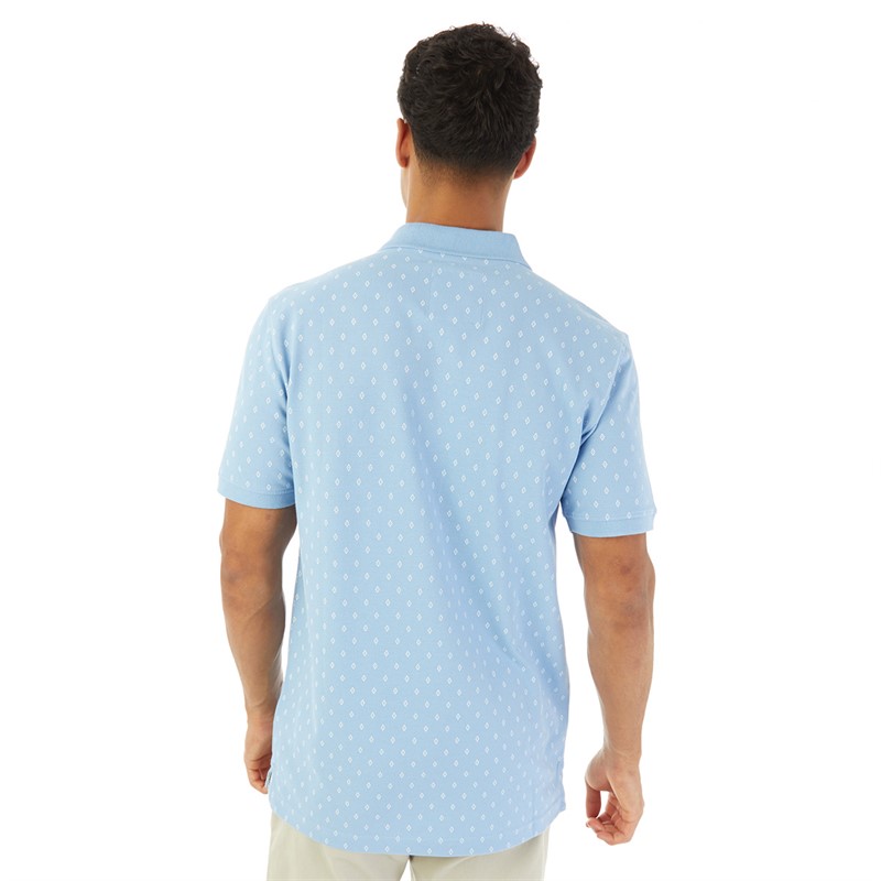 Crew Clothing Mens Geo Print Polo Della Blue