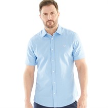 Crew Clothing Mens Linen Blend Short Sleeve Shirt Della Blue