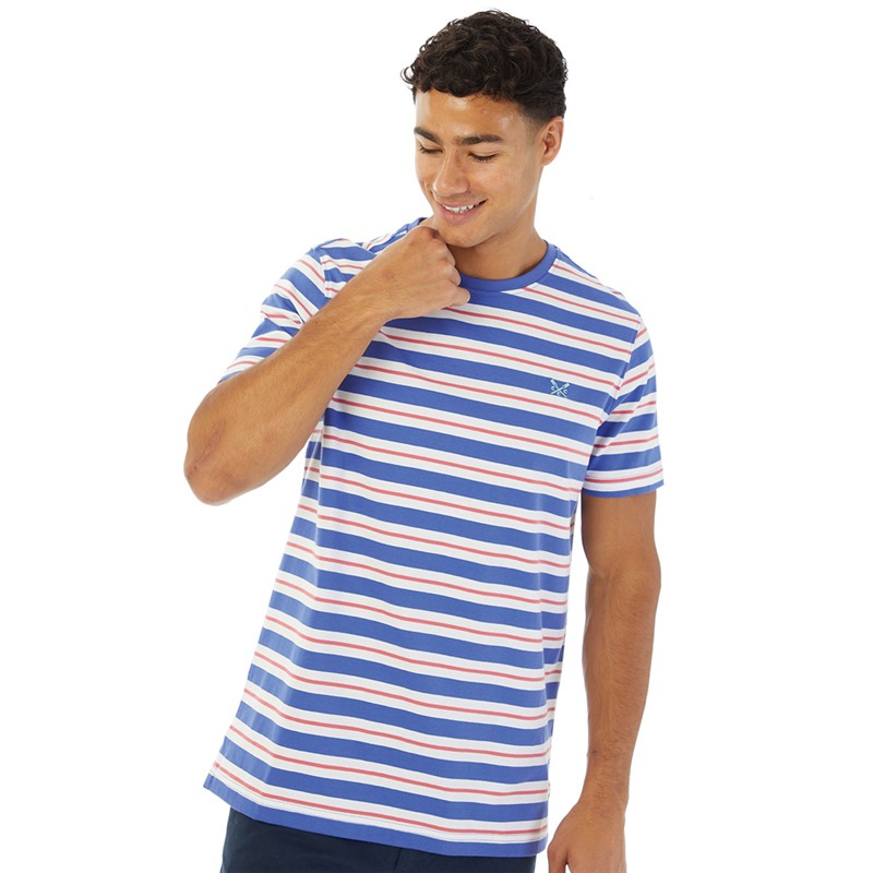 Crew Clothing Mens Stripe T-Shirt White/Amparo/Rptrose