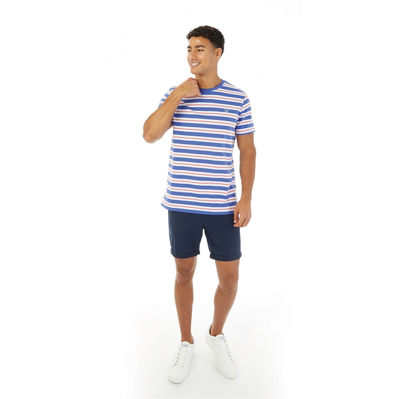 Crew Clothing Mens Stripe T-Shirt White/Amparo/Rptrose