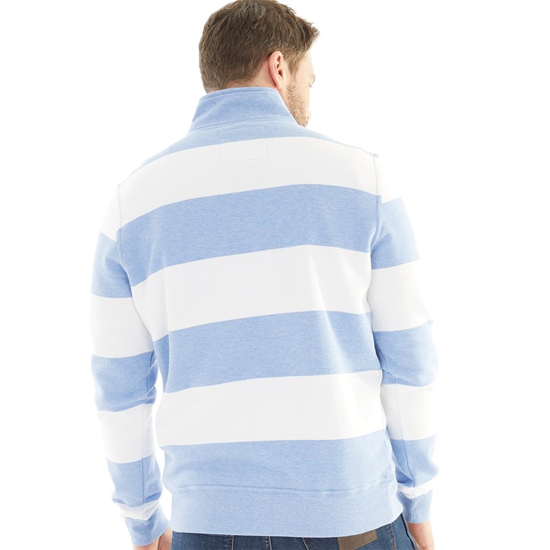 Crew Clothing Mens 1/2 Zip Heathered Stripe Sweatshirt Dellablue Marl/White