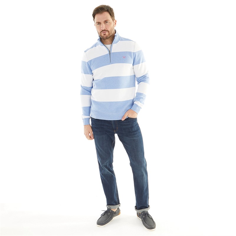 Crew Clothing Mens 1/2 Zip Heathered Stripe Sweatshirt Dellablue Marl/White