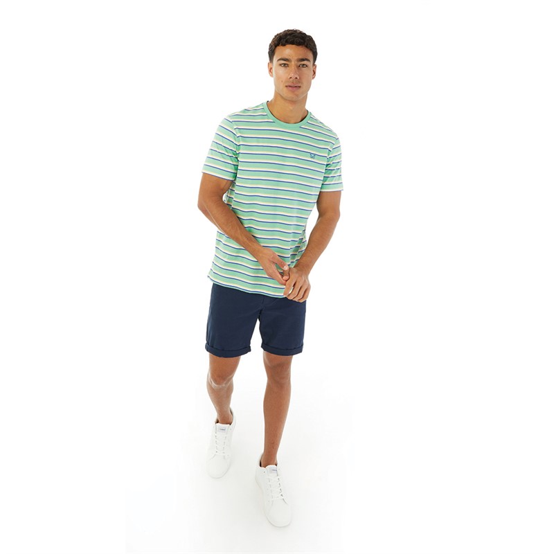 Crew Clothing Mens Stripe T-Shirt Dusty Jade White