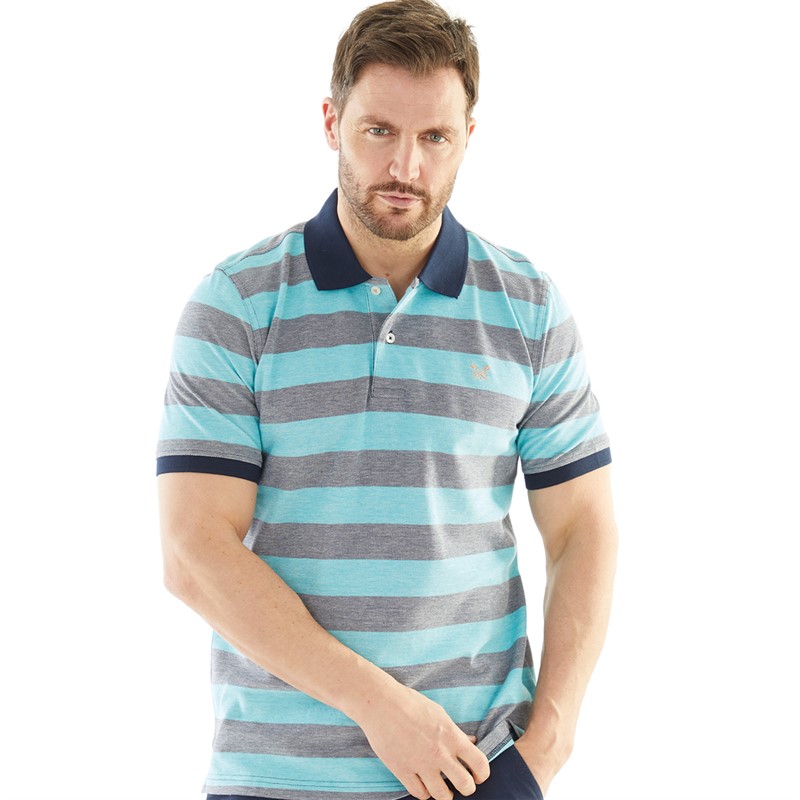 Crew Clothing Mens Oxford Stripe Polo Navy/Veridian Green