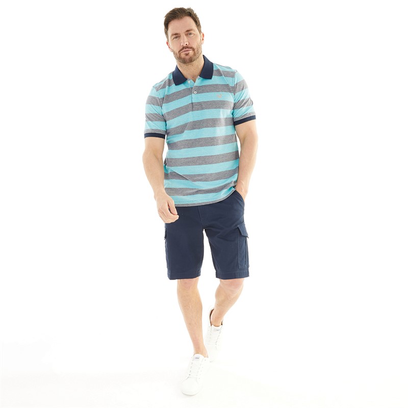 Crew Clothing Mens Oxford Stripe Polo Navy/Veridian Green