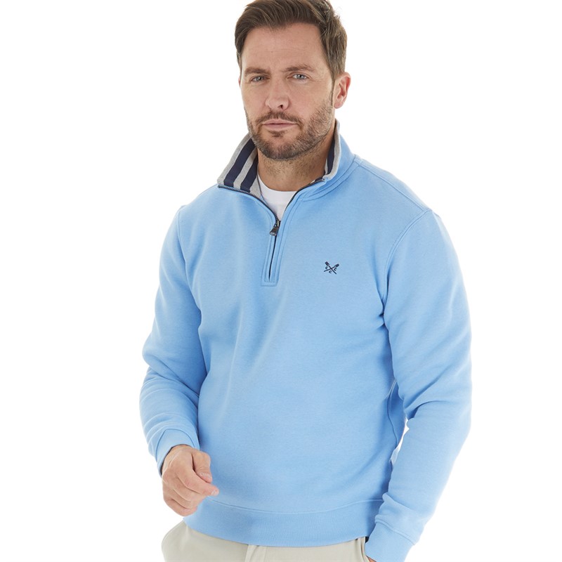 Crew Clothing Mens 1/2 Zip Solid Sweatshirt Della Blue