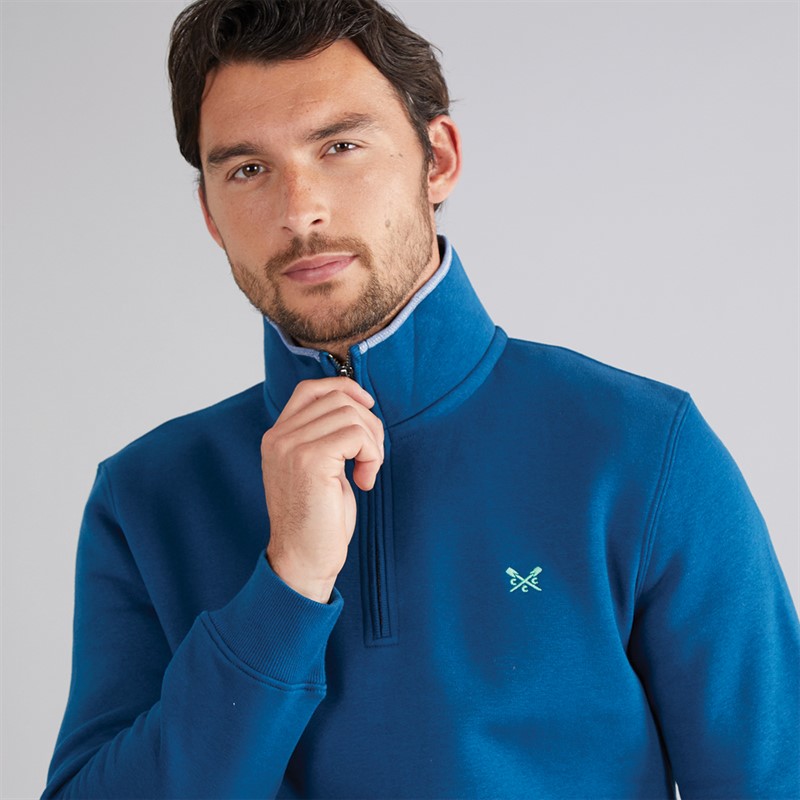 Crew Clothing Mens 1/2 Zip Solid Sweatshirt Della Blue