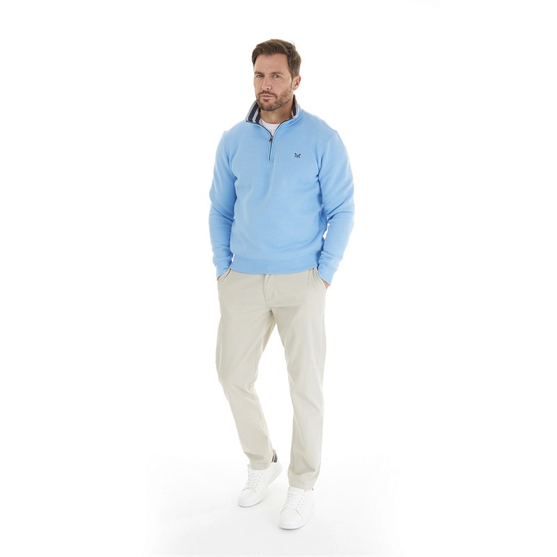 Crew Clothing Mens 1/2 Zip Solid Sweatshirt Della Blue