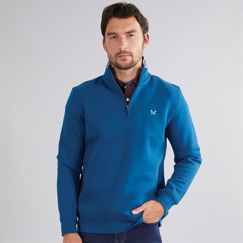 Crew Clothing Mens 1/2 Zip Solid Sweatshirt Della Blue