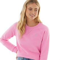 Crew Clothing Womens Pique Crew Neck Sweatshirt Fuschia Pink/White