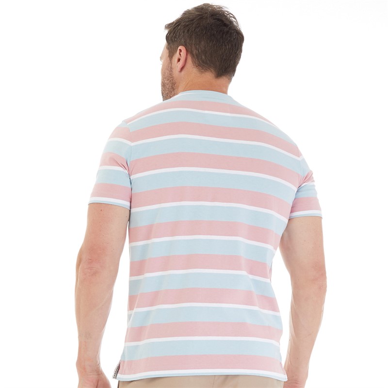 Crew Clothing Mens Stripe T-Shirt Blue Haze/Blush/White