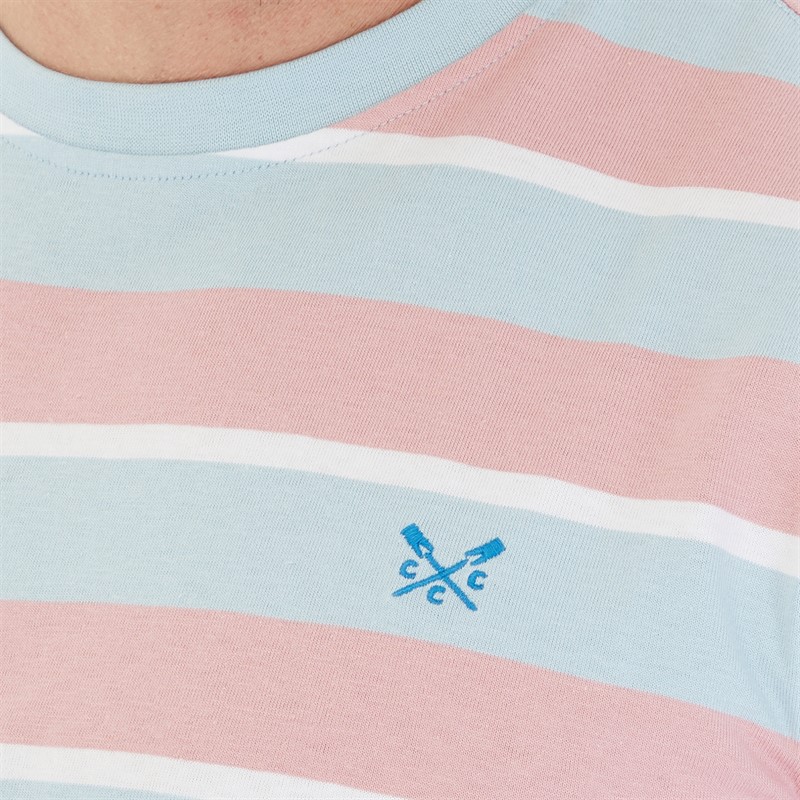 Crew Clothing Mens Stripe T-Shirt Blue Haze/Blush/White