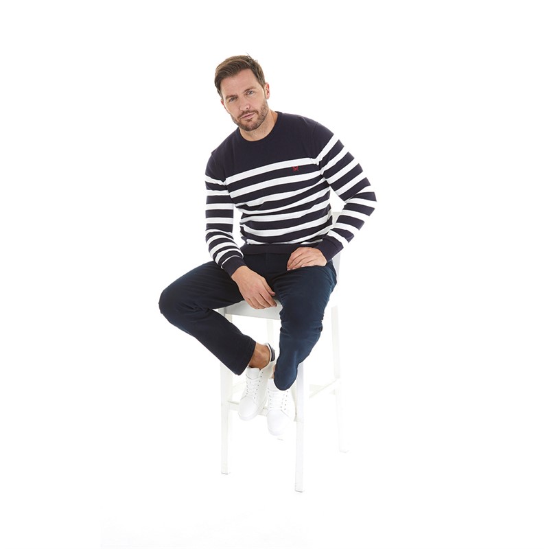 Crew Clothing Mens Classic Stripe Jumper Navy White