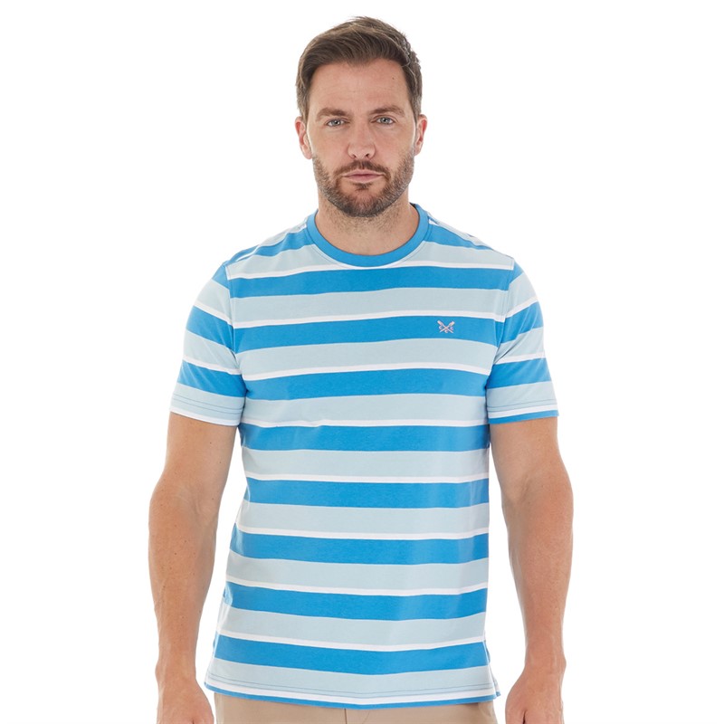 Crew Clothing Mens Stripe T-Shirt Blue Haze/Twilight Blue/White