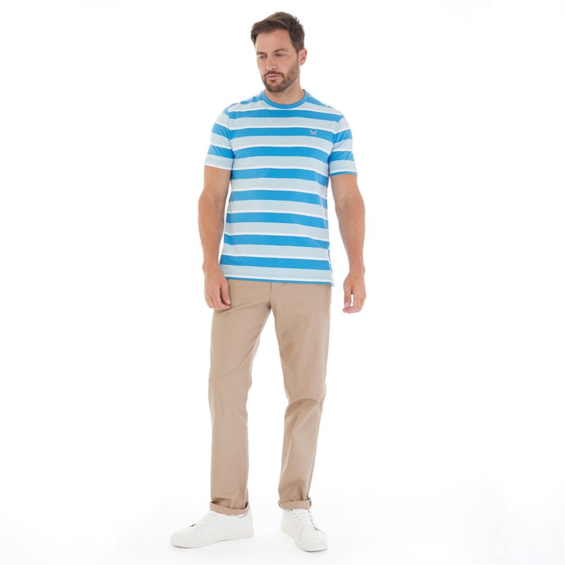 Crew Clothing Mens Stripe T-Shirt Blue Haze/Twilight Blue/White