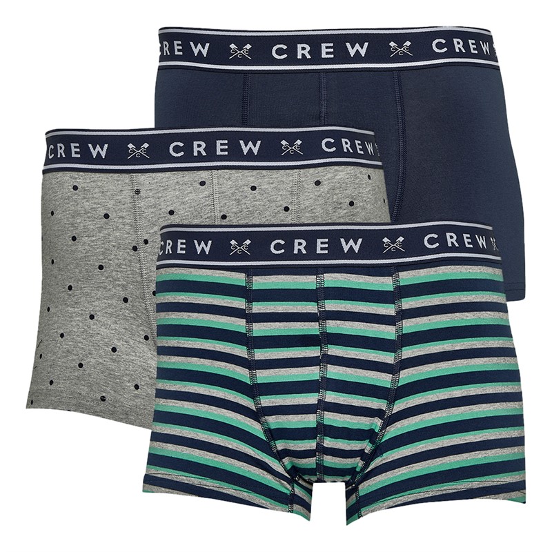 Crew Clothing Mens Three Pack Boxers Grey/Navy/Green