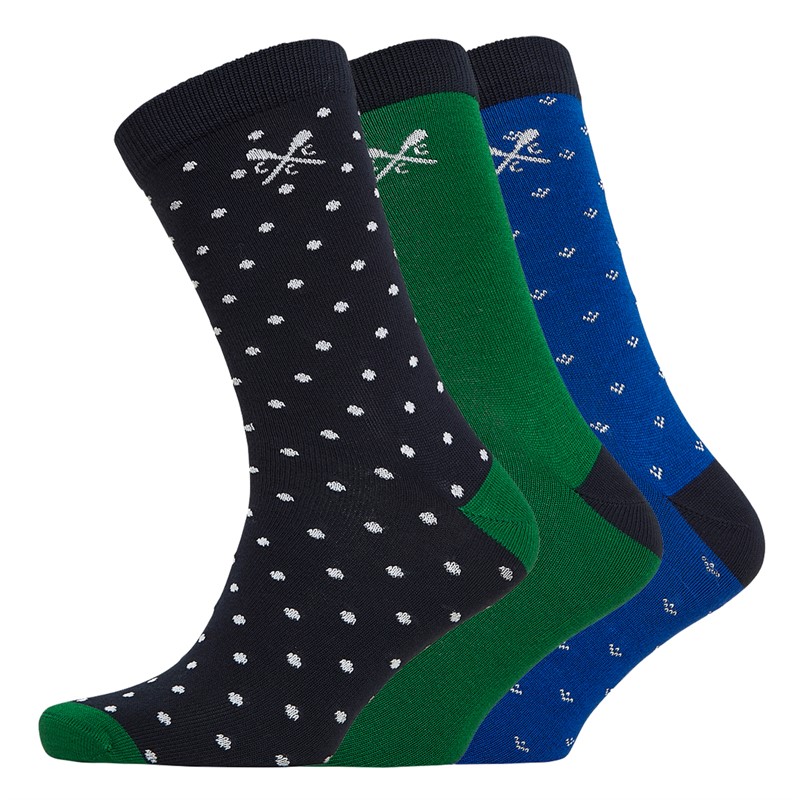 Crew Clothing Mens Three Pack Bamboo Socks Navy/Green/Blue