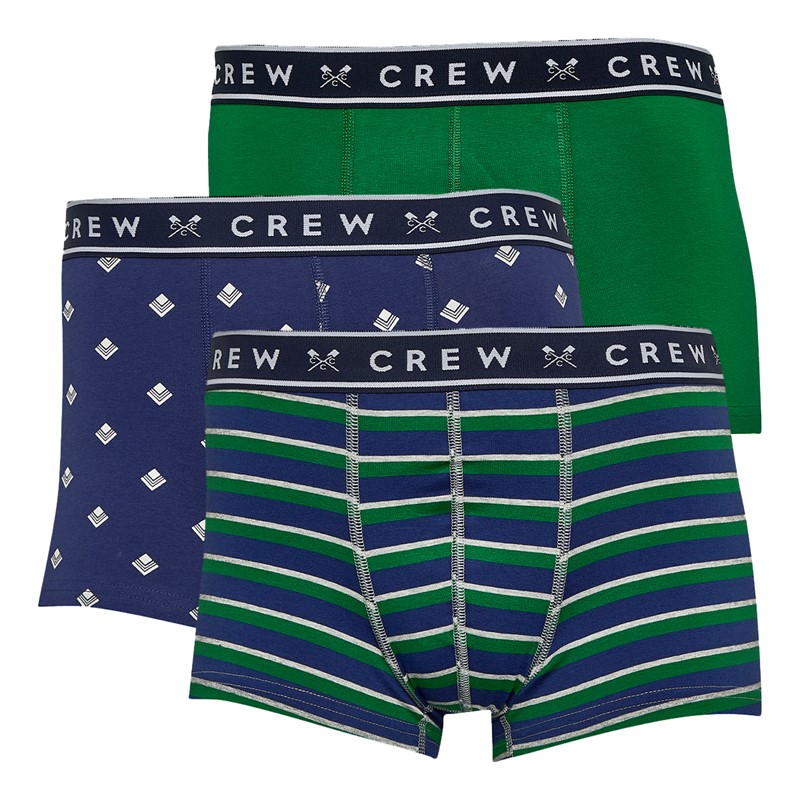 Crew Clothing Mens Three Pack Boxers Green/Navy/Blue