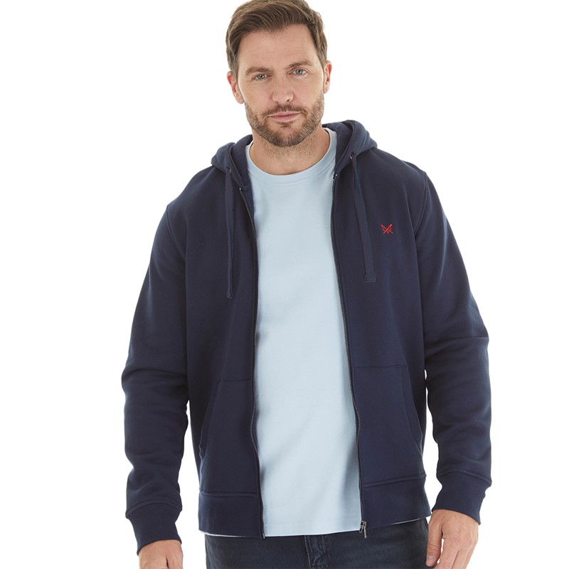 Crew Clothing Mens Zip Through Hoodie Navy