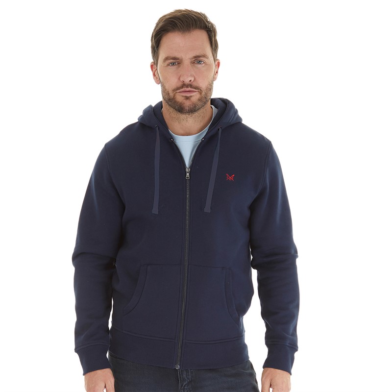 Crew Clothing Mens Zip Through Hoodie Navy