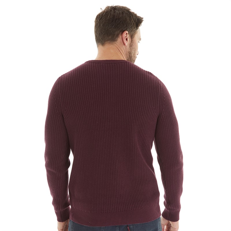 Crew Clothing Mens Fisherman Stitch Crew Neck Jumper Burgundy