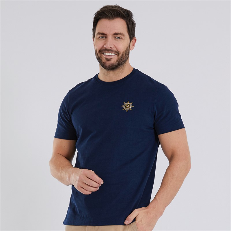 Crew Clothing Mens Embroidered T-Shirt Navy