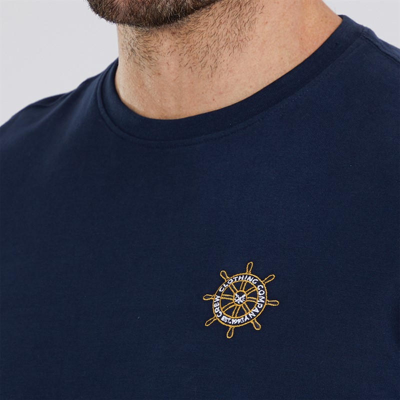 Crew Clothing Mens Embroidered T-Shirt Navy