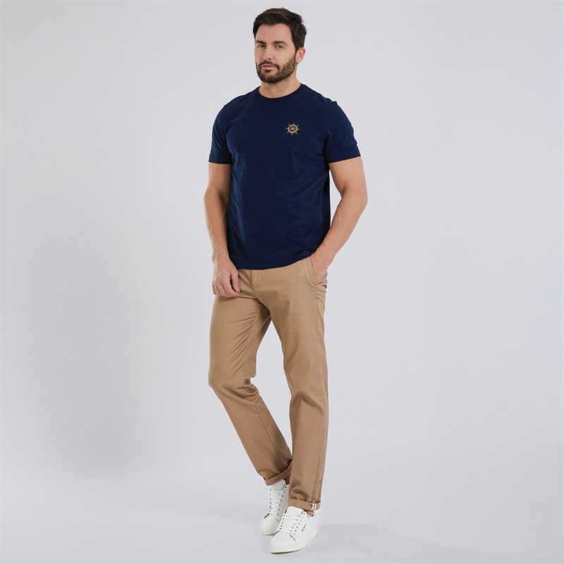 Crew Clothing Mens Embroidered T-Shirt Navy