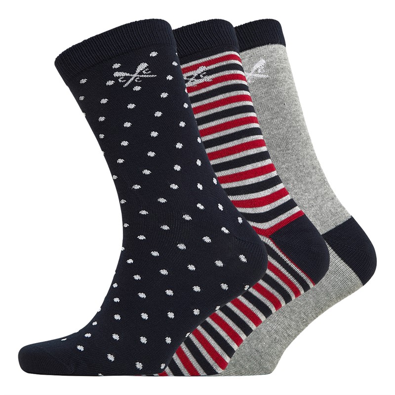 Crew Clothing Mens Three Pack Bamboo Socks Navy/Red/Green