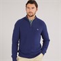 Crew Clothing Mens Mesh Knit 1/2 Zip Waffle Jumper Moonlight Blue