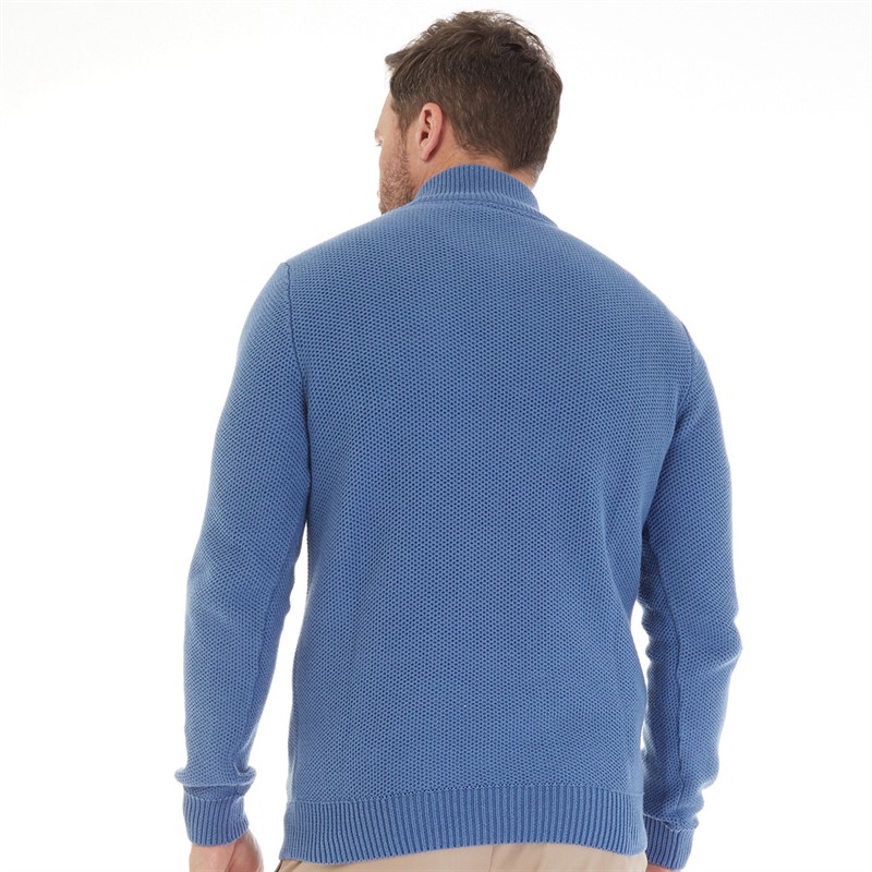 Crew Clothing Mens Mesh Knit 1/2 Zip Waffle Jumper Moonlight Blue